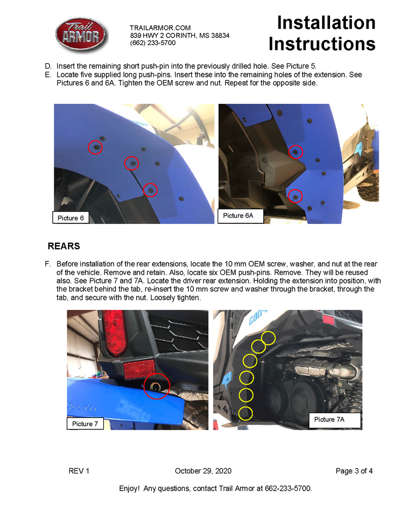 Trail Armor Mud Flap Fender Extensions | 2019-21 Can-Am Maverick Sport (Installation Instruction)