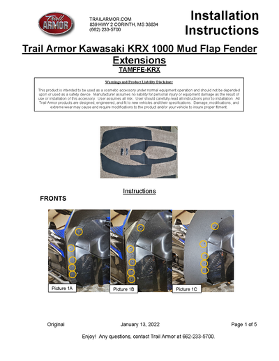 Trail Armor Kawasaki Mud Flap Fender Extensions | 2020-23 Teryx KRX 1000 (Installation Instructions)