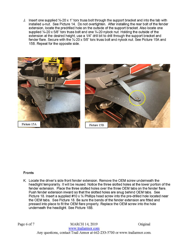 Trail Armor Super Wide Mud Flap Fender | 2019-22 Polaris RZR XP Turbo S 1000 (Installation Instruction)
