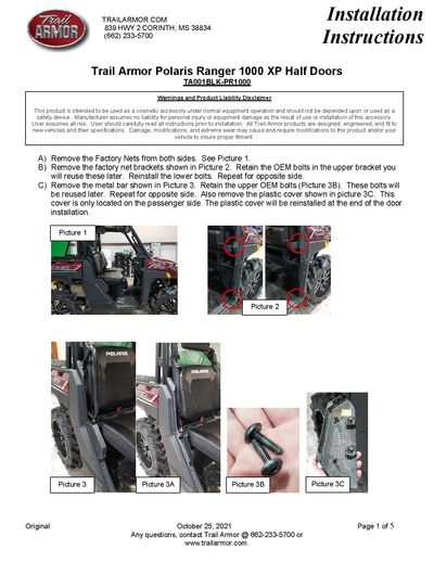 Trail Armor Half Doors | 2020-23 Ranger XP 1000 (Installation Instruction)