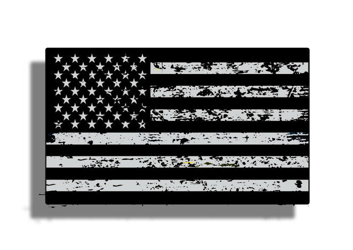 Black Ops Distressed American Flag Black & White Sticker - Rugged Terrain